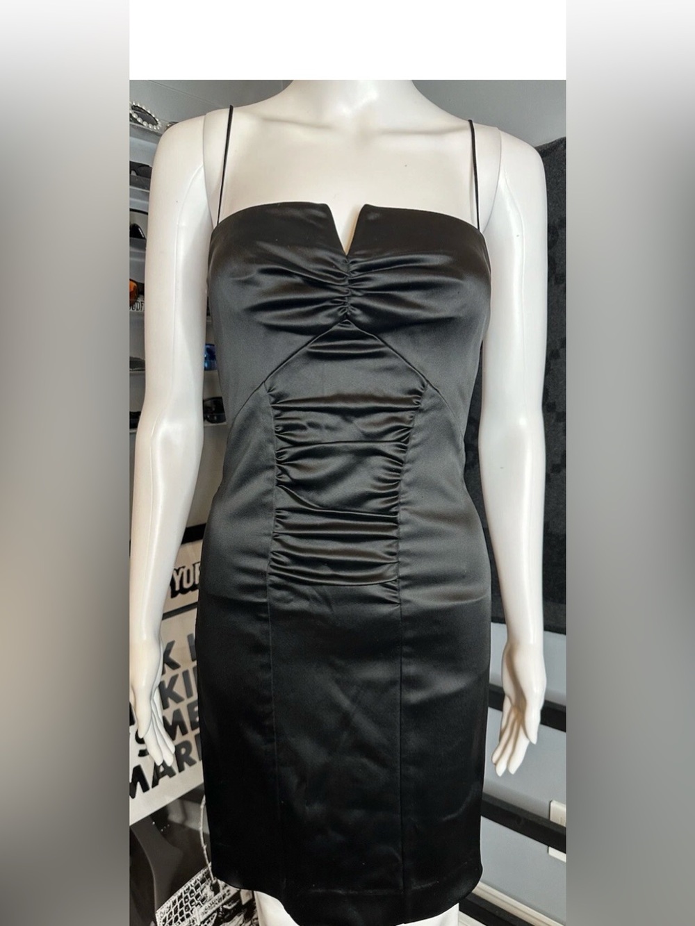 Nicole Miller Collection black satin cocktail dress